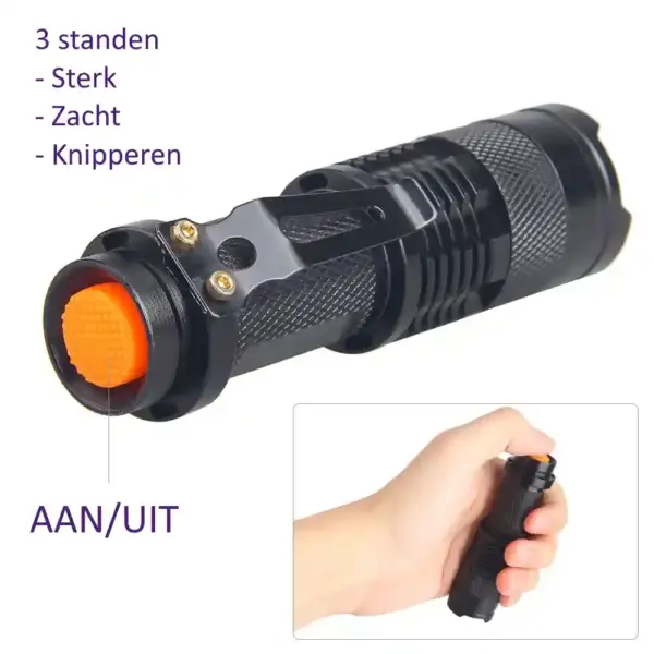 VASTFIRE Mini LED Zaklamp - 1200LM, Zoomfunctie, Waterbestendig en Compact